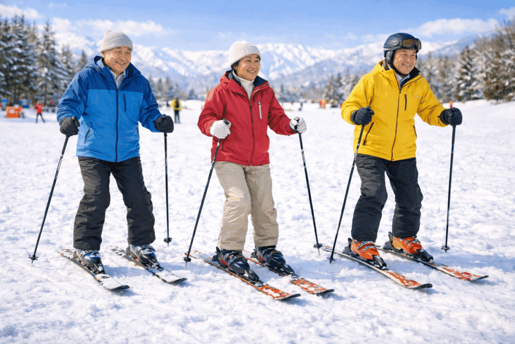 両足にスキー板